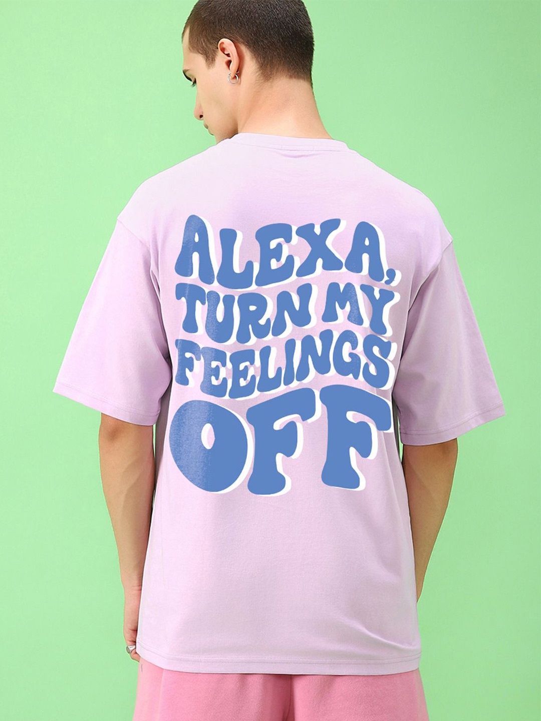 

Bewakoof Men Typography Printed Round Neck Cotton Oversized T-shirt, Lavender