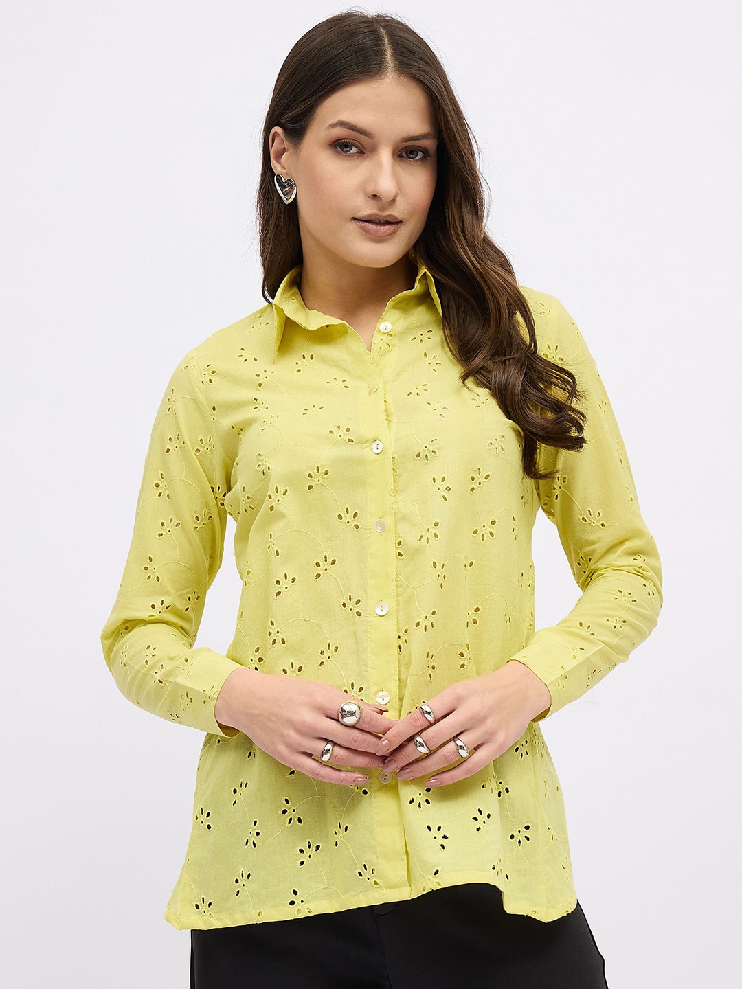 

DressBerry Cotton Schiffli Styled Back Top, Yellow