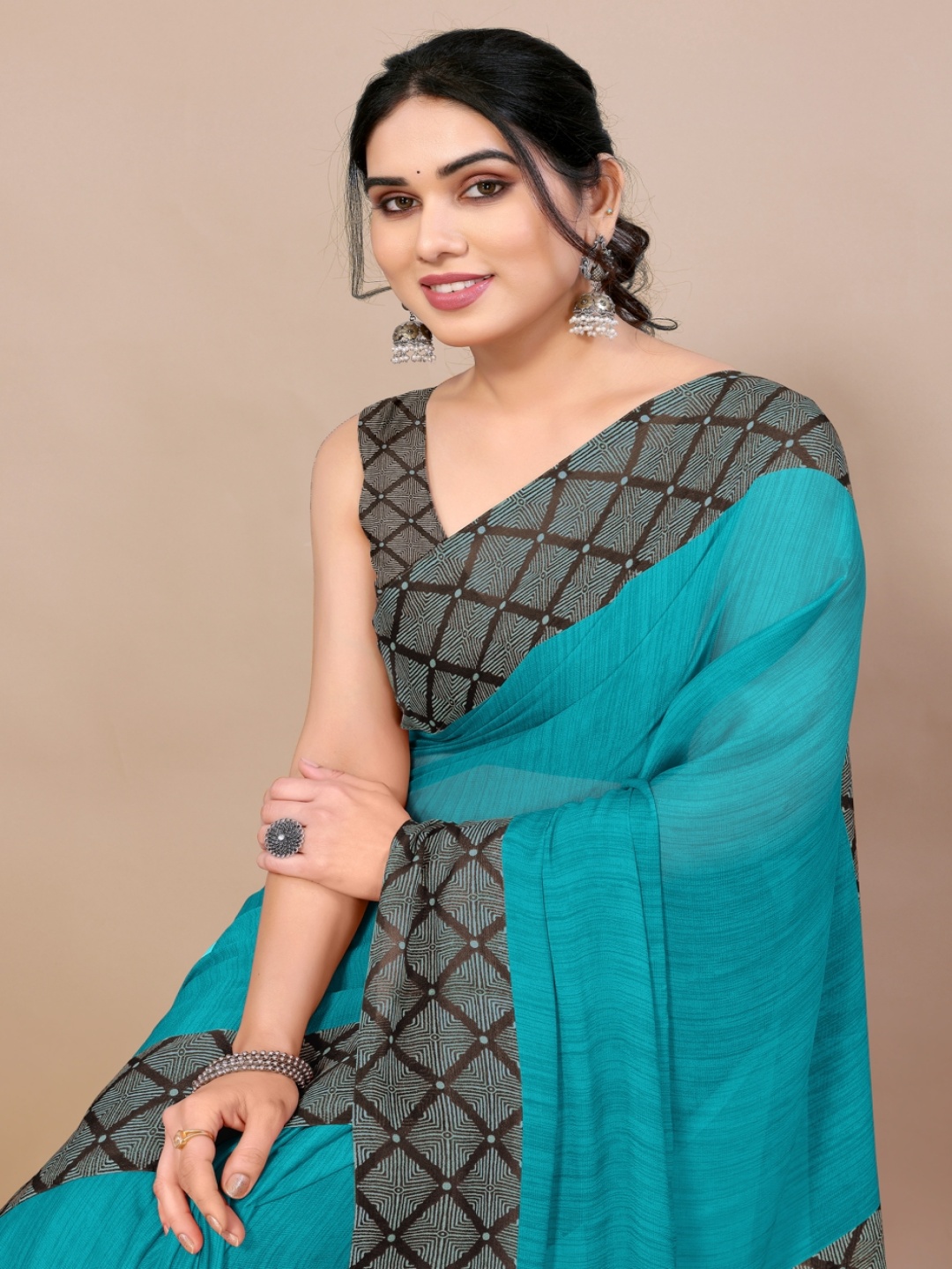 

KALINI Poly Chiffon Saree, Blue