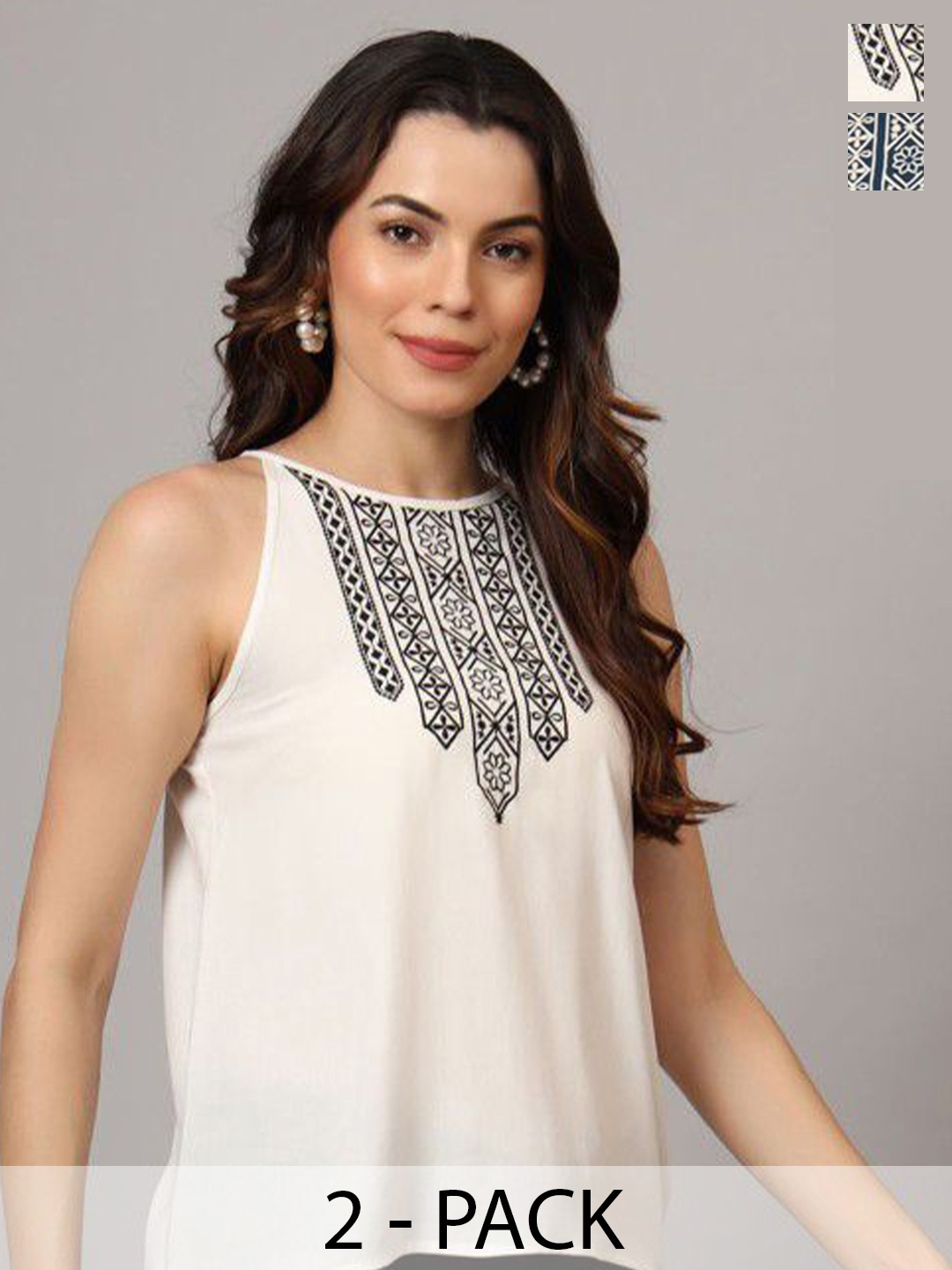 

Anouk Rustic Pack Of 2 Ethnic Printed Tops, White