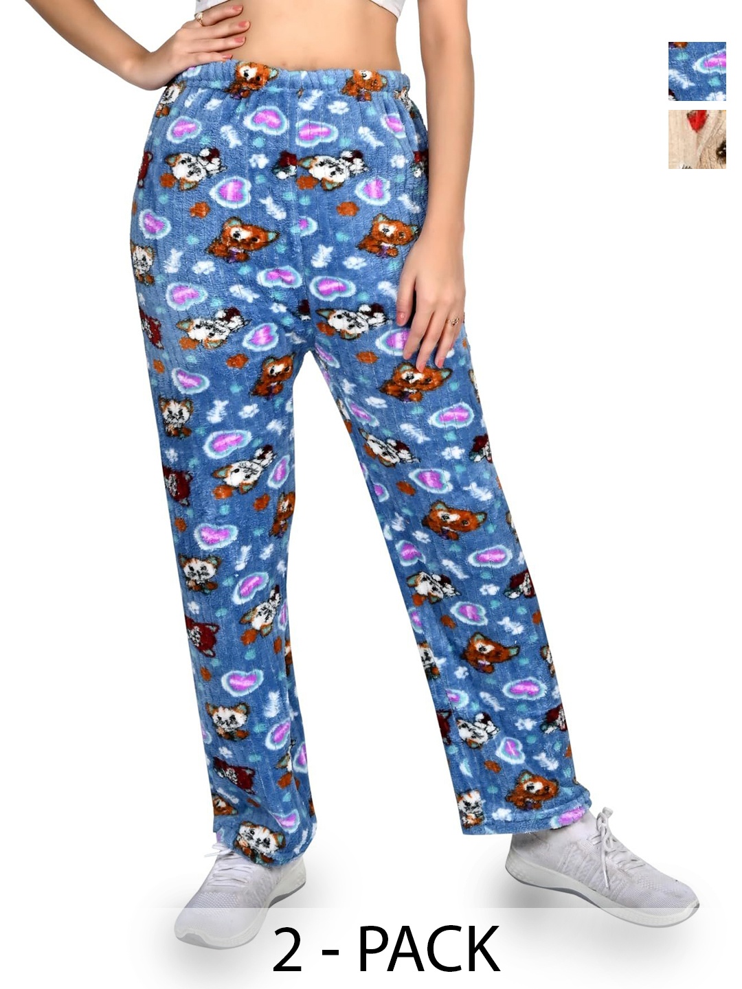 

NarNari Women Pack Of 2 Conversational Printed Mid-Rise Regular Fit Trouser, Blue