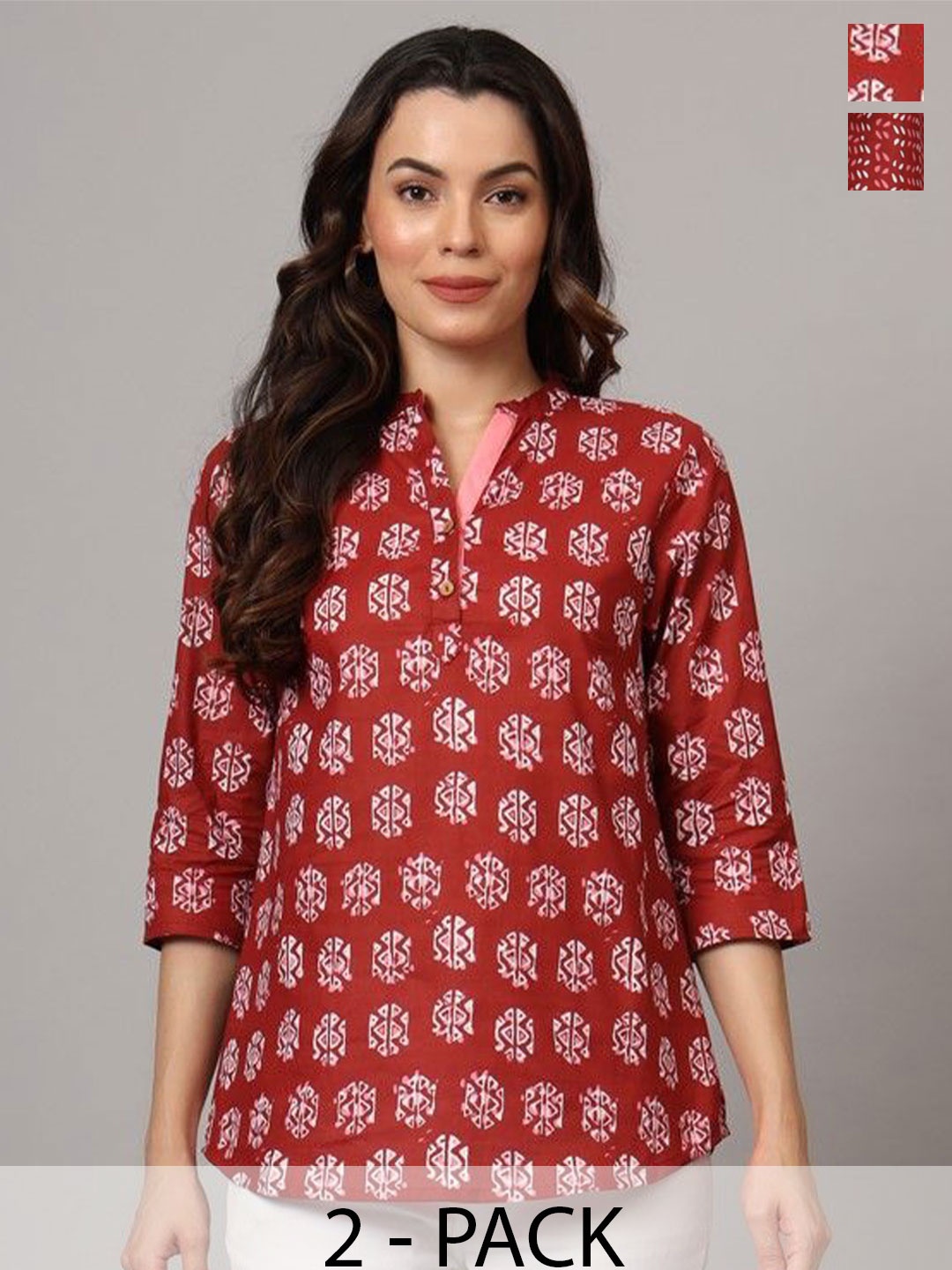 

Anouk Rustic Women Pack Of 2 Printed Pure Cotton Kurti, Maroon