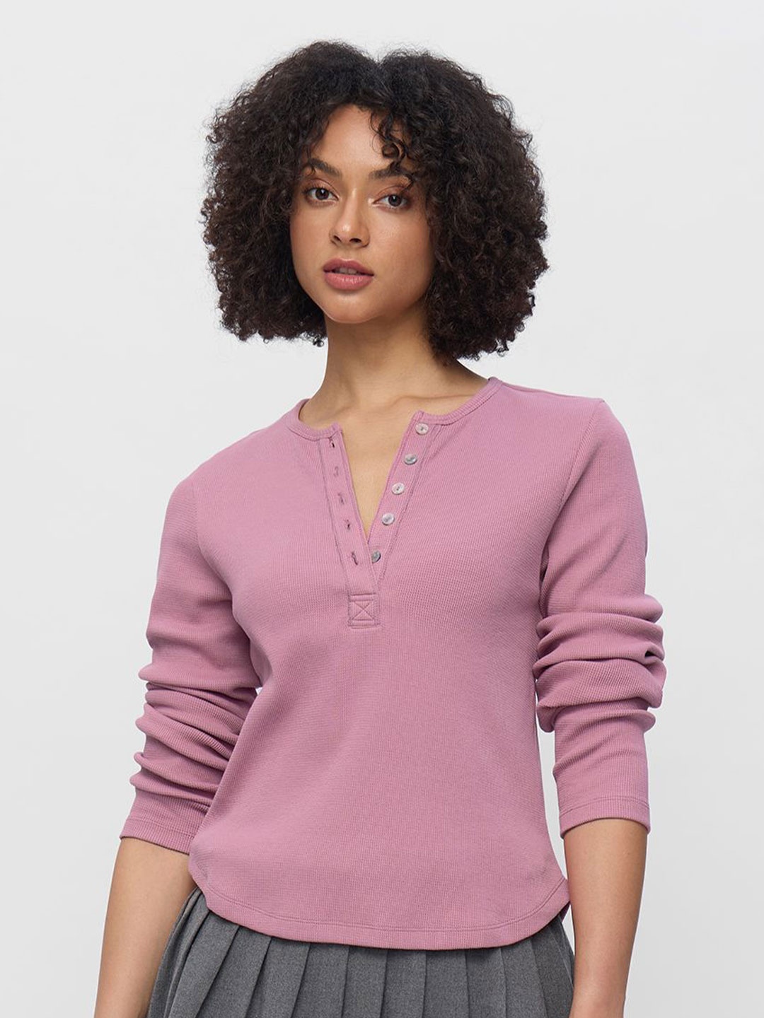 

The Souled Store Mandarin Collar Top, Pink