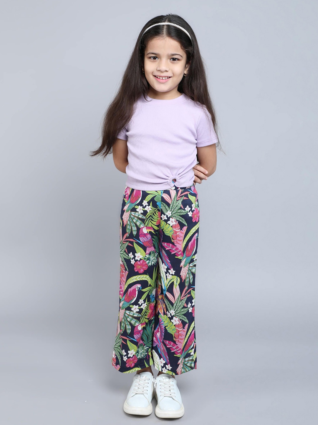 

taffykids Girls Round Neck Top With Palazzos, Purple