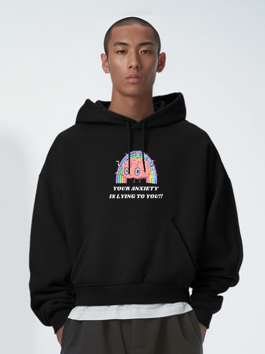 

TheBTclub Men Printed Hooded Sweatshirt, Black