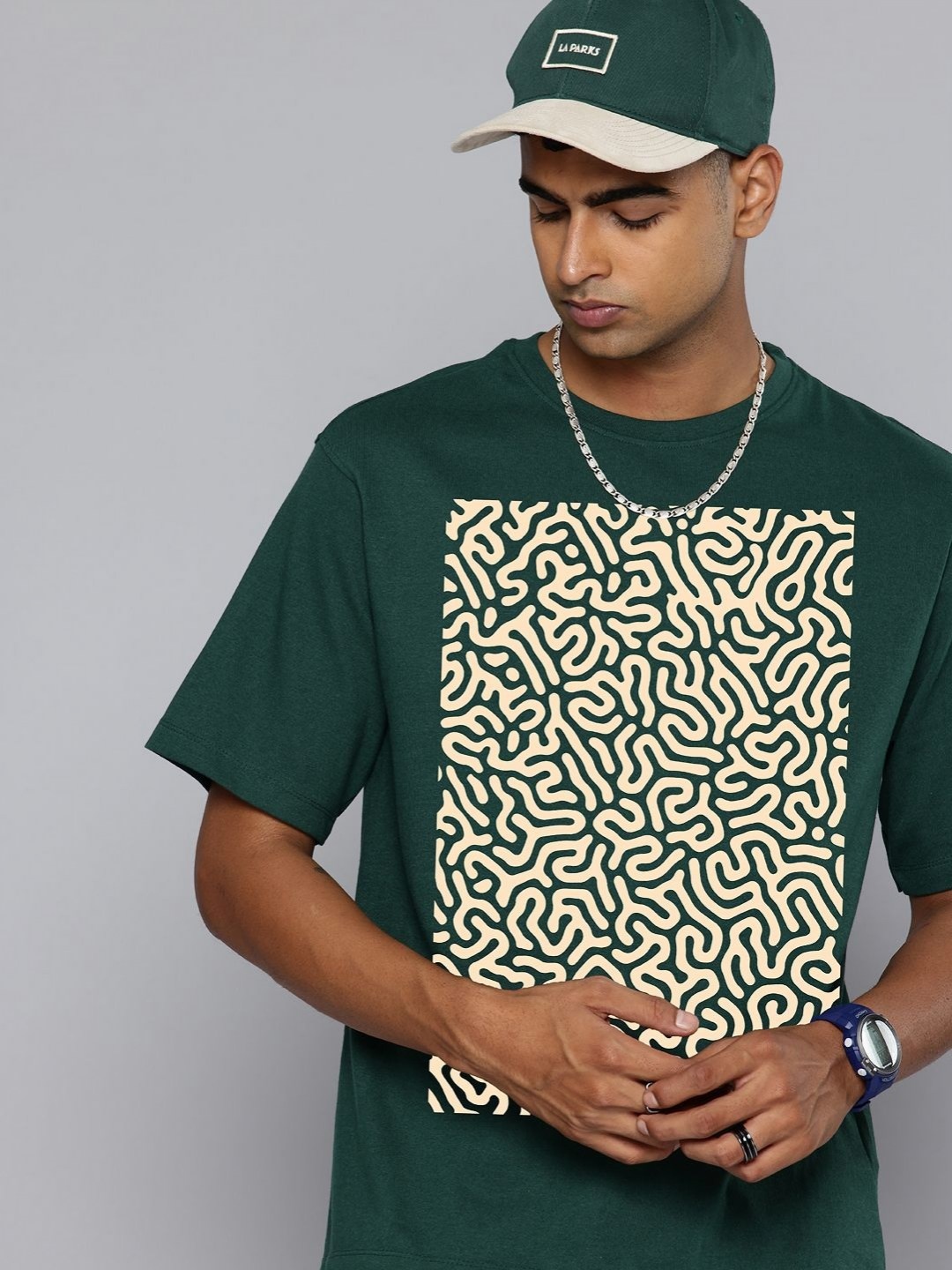 

Moda Rapido Men Abstract Printed Round Neck Cotton Relaxed Fit T-shirt, Green