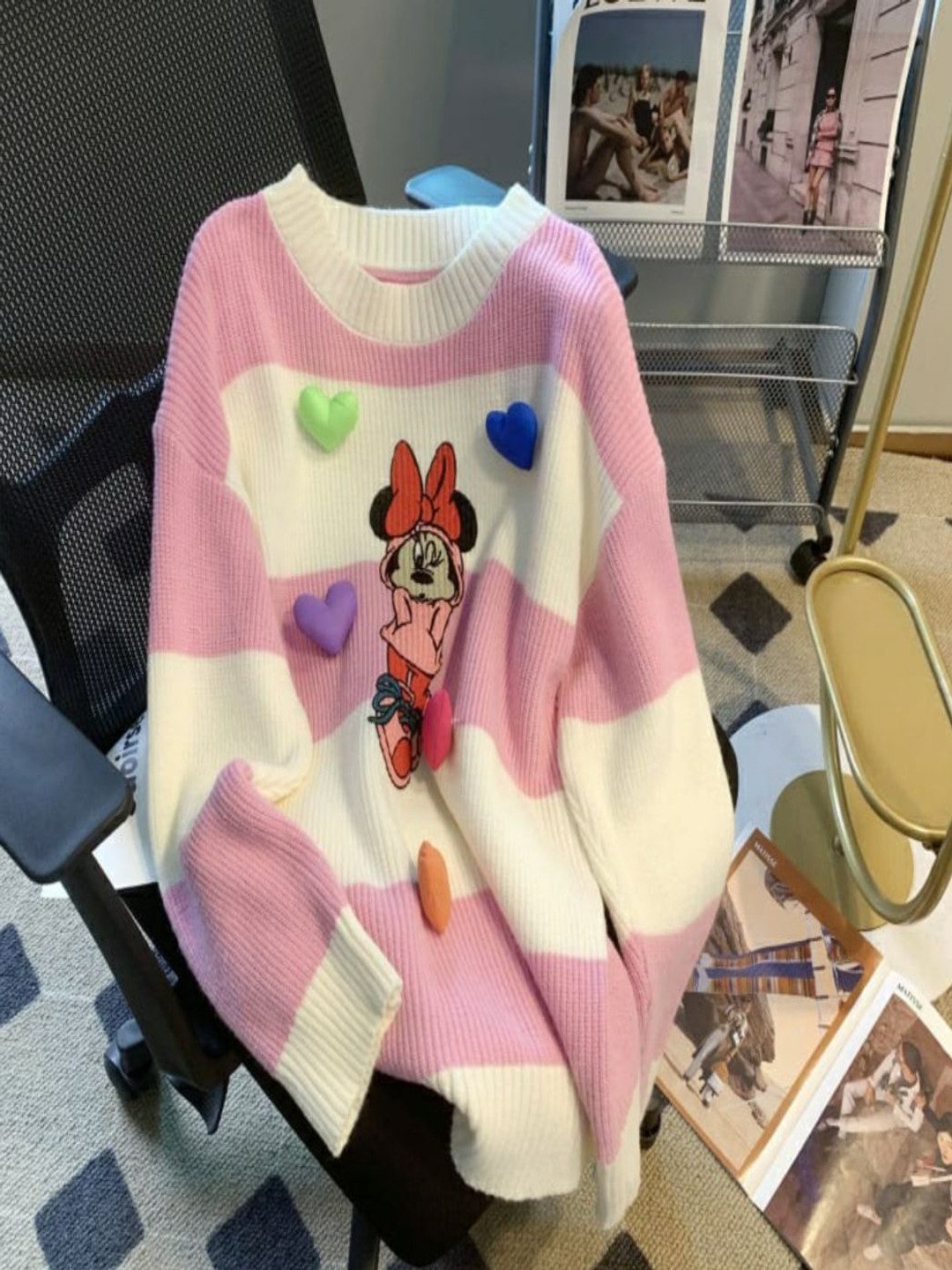 

MADE FOR HER LABEL Minnie Printed Heart Pullover For Women, Pink