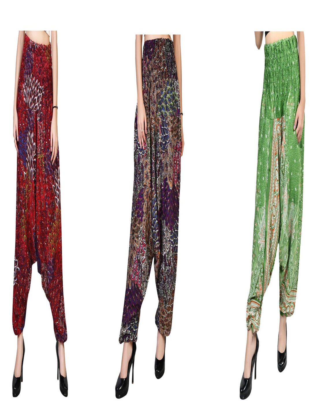 

NarNari Women Pack Of 3 Printed Loose-Fit Harem Pants, Red