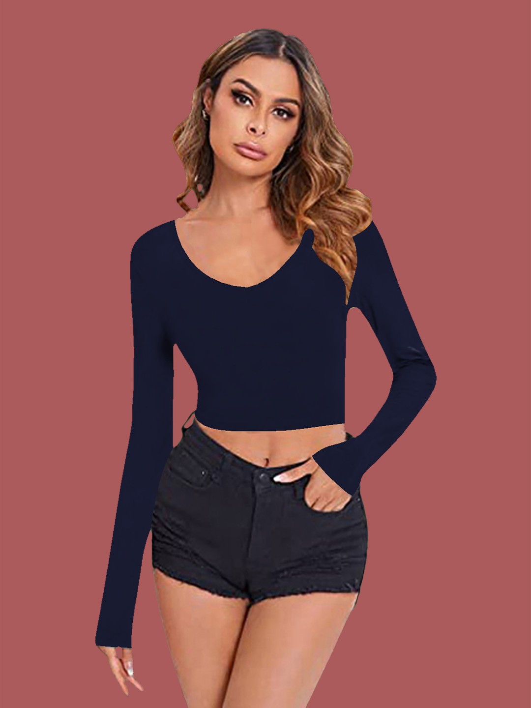 

Dream Beauty Fashion Women Fitted Crop Top, Navy blue