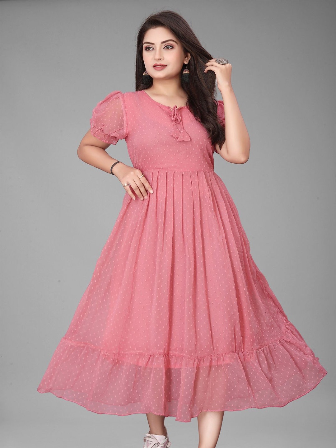 

KRISHTI CREATION Women Self Design Fit & Flare Maxi Dress, Pink