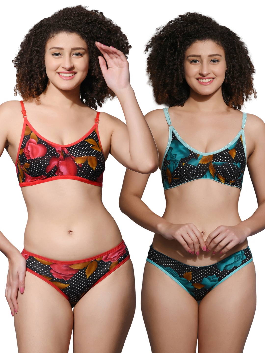 

chia fashions Women Pack Of 2 Printed Non-Padded Lingerie Set - CHFS-444-RED-GRN-30B