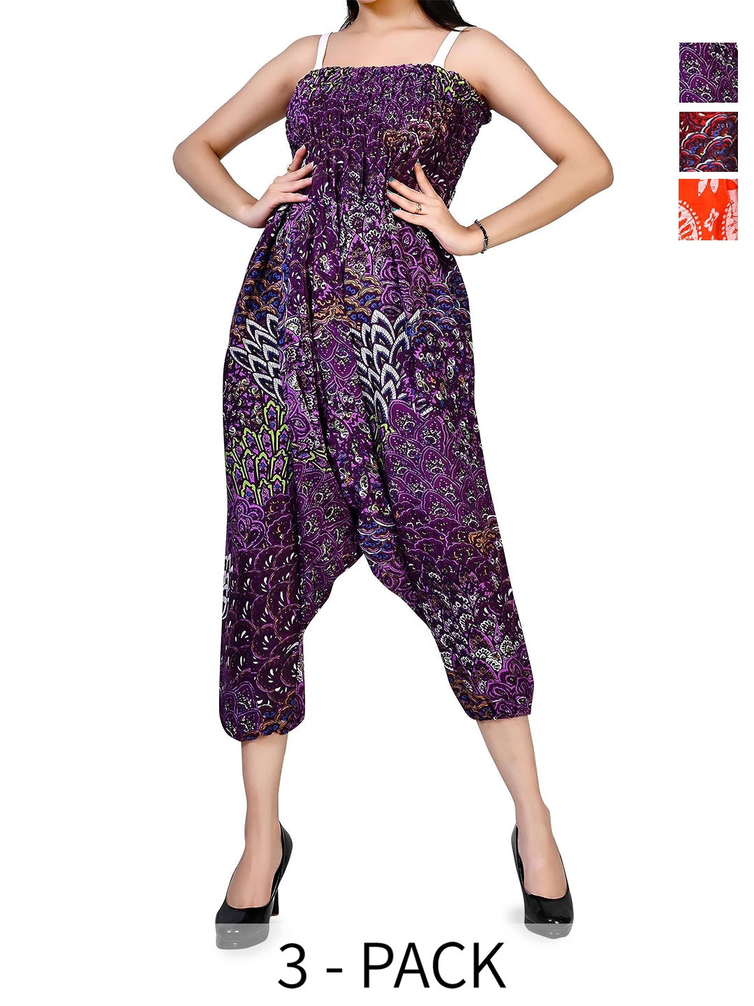 

NarNari Women Pack Of 3 Printed Harem pants, Purple