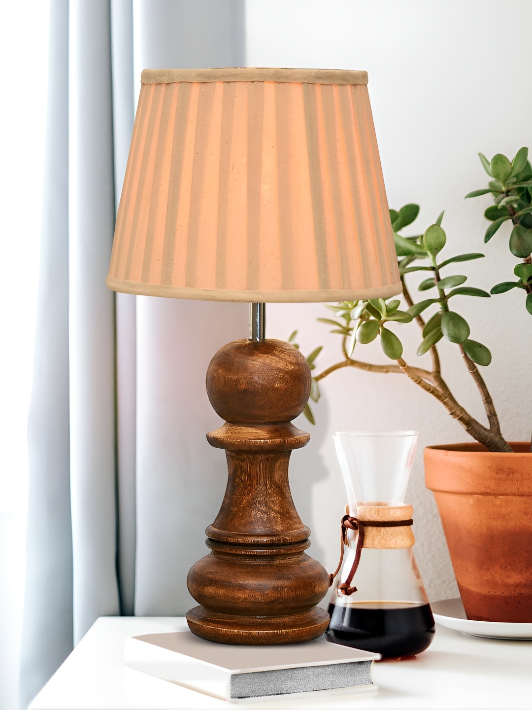 

Homesake White Textured Wood Industrial Frusturical Shaped Table Lamp