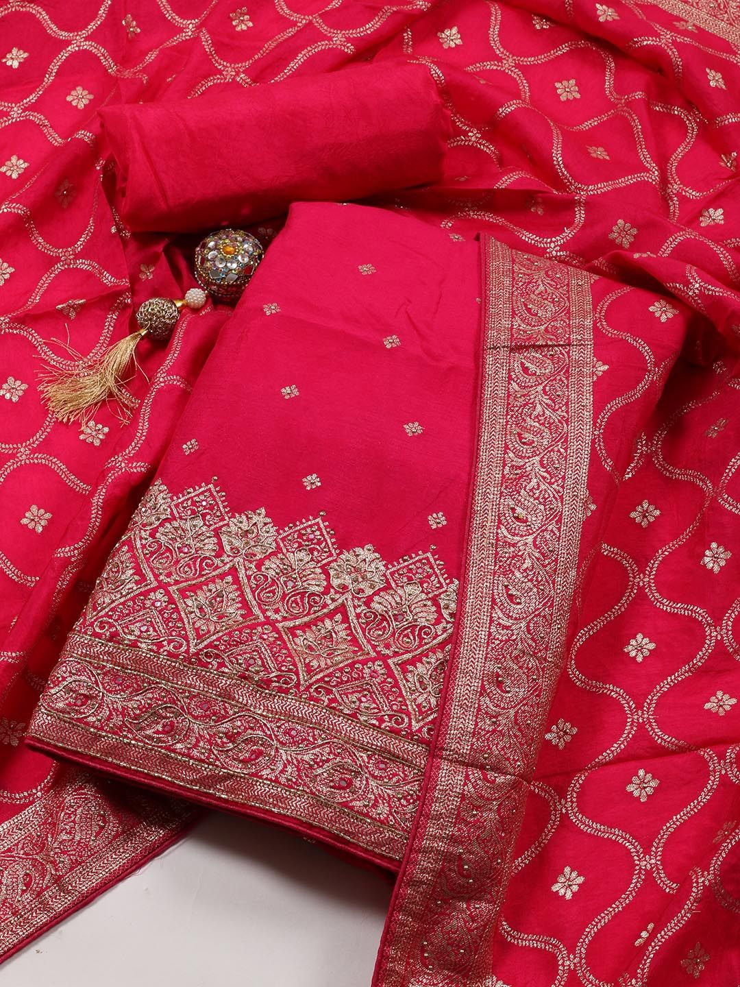 

Meena Bazaar Art Silk Unstitched Dress Material, Pink