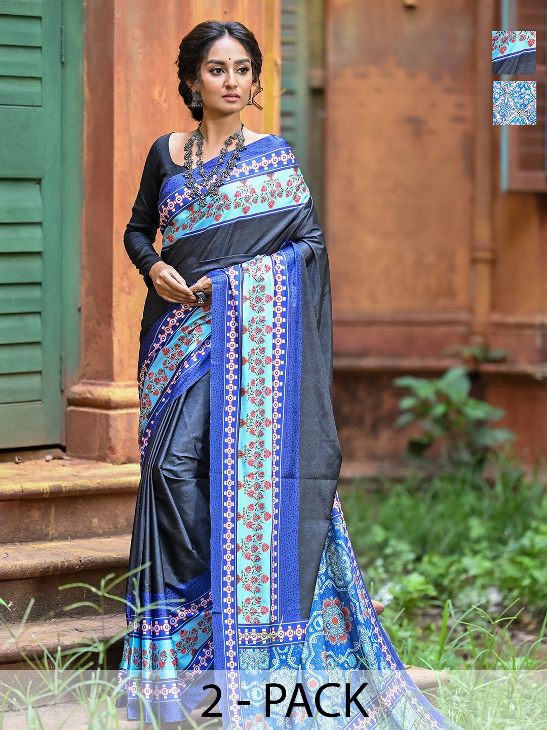 

Anouk Rustic Pack of 2 Ethnic Motifs Printed Saree, Blue