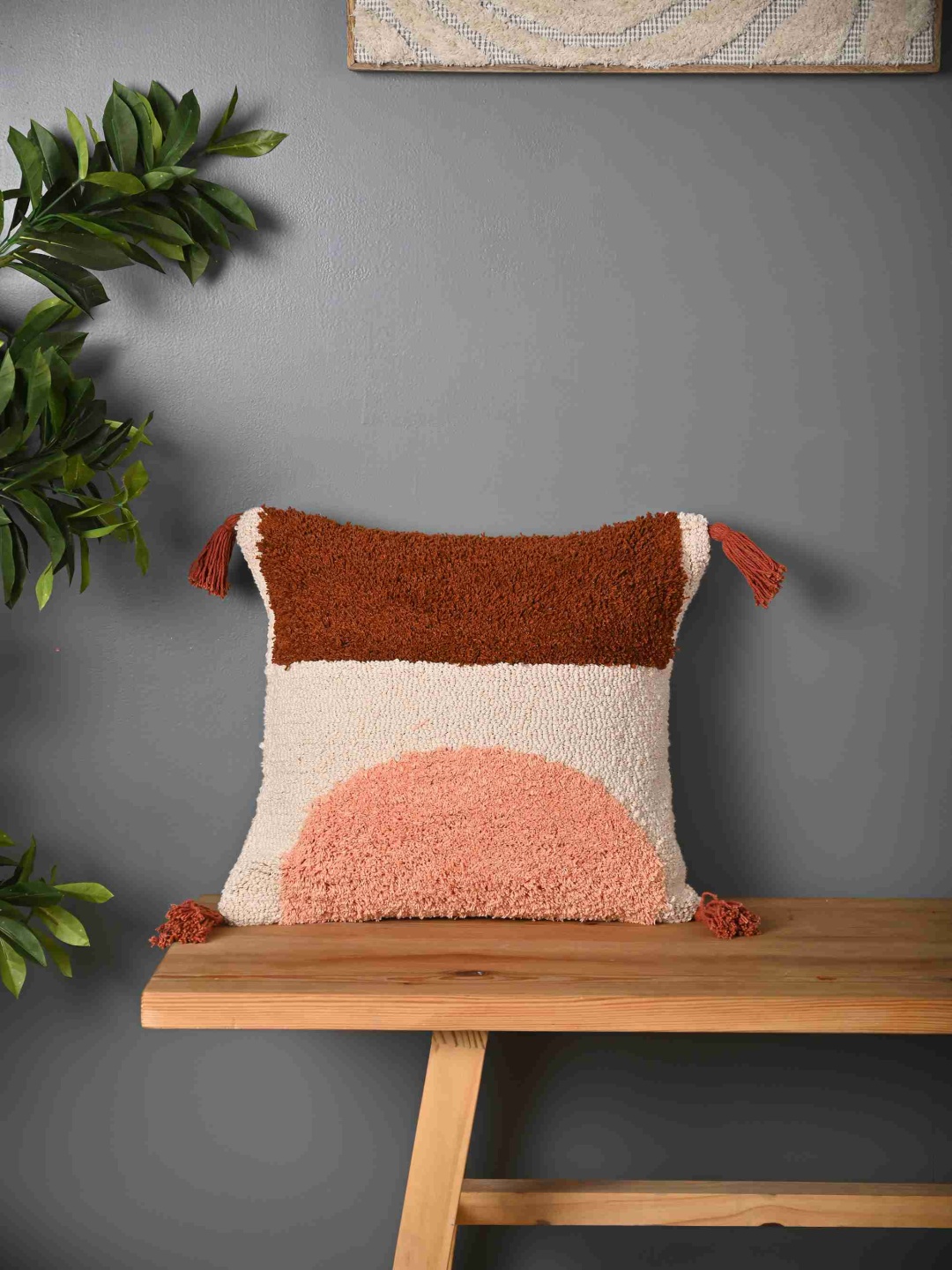 

SANSKRUTIHOMES Maroon & Peach-Coloured Embroidered Cotton Square Cushion Cover