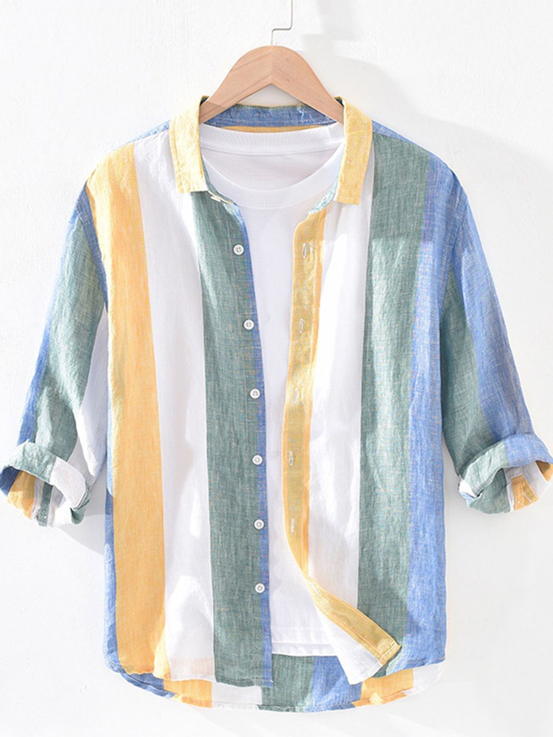 

HERE&NOW Men Multi Stripes Opaque Striped Casual Shirt, Yellow