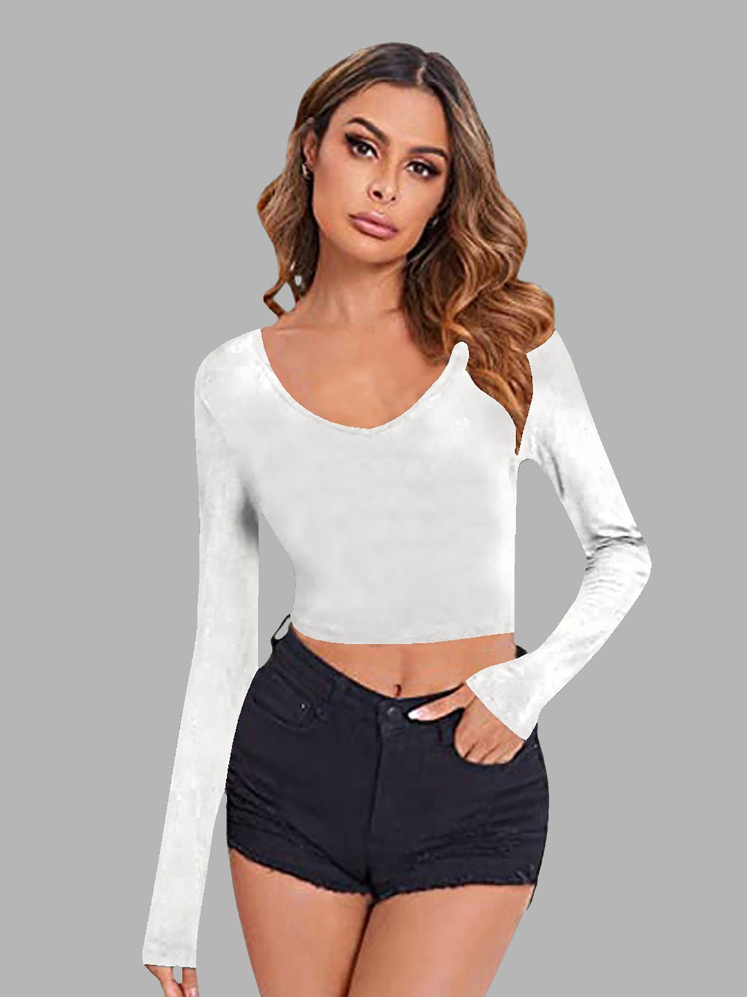 

Dream Beauty Fashion Women V-Neck Fitted Crop Top, White