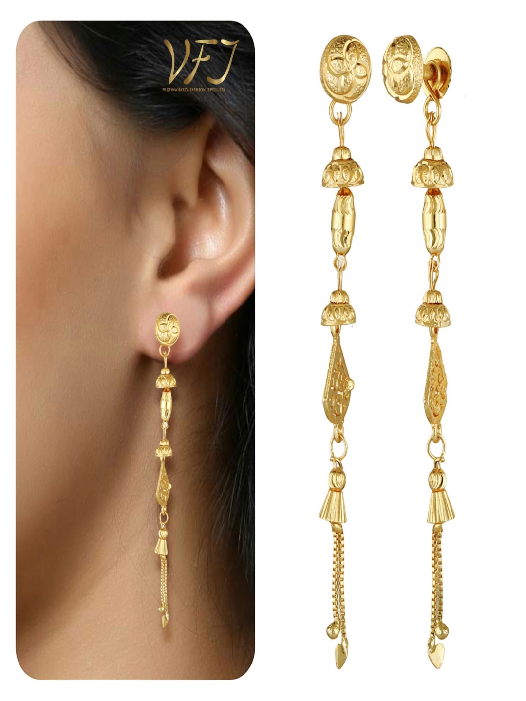 

Vighnaharta Gold-Plated Contemporary Shaped Drop Earrings