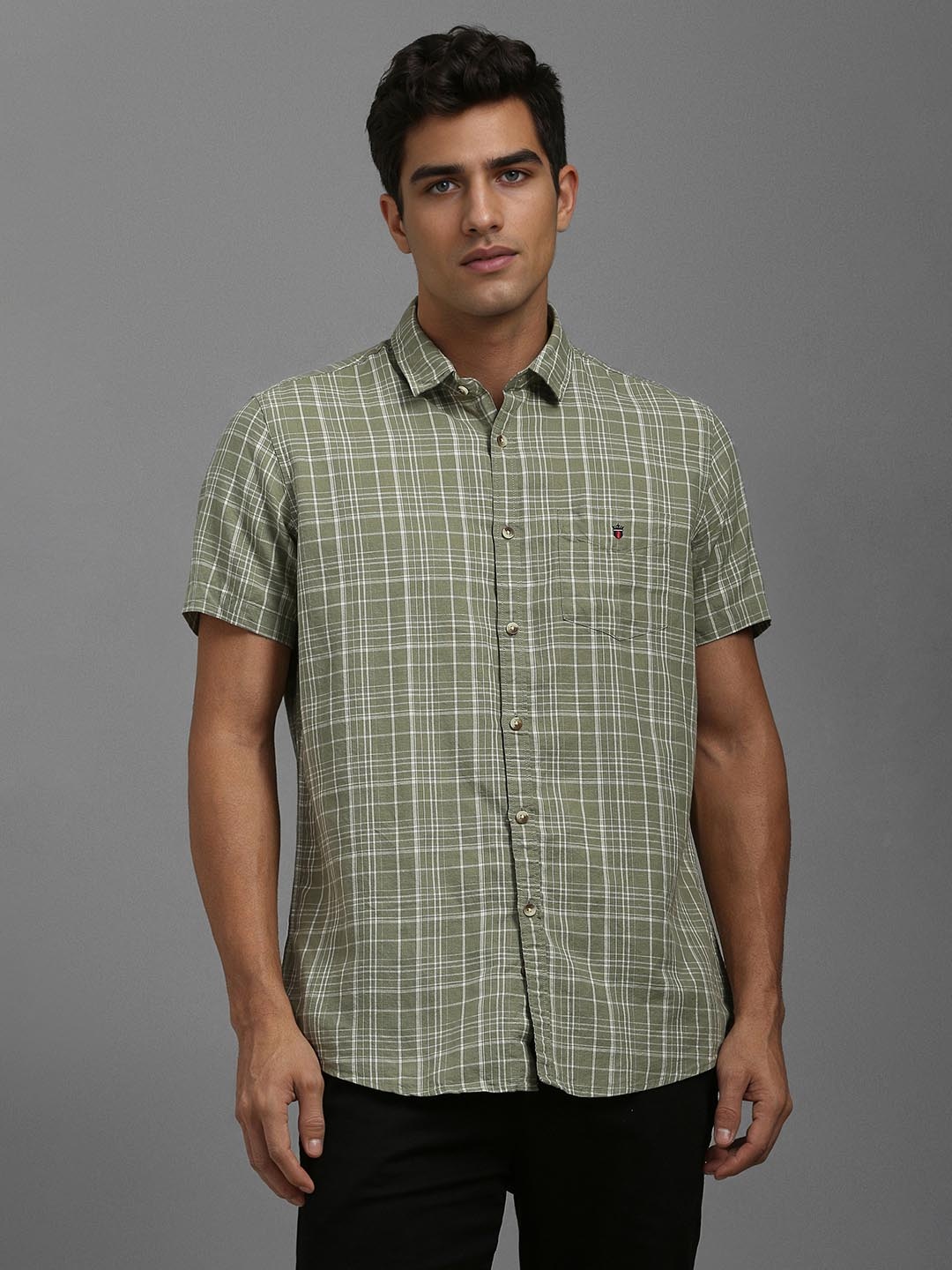 

Louis Philippe Sport Men Checked Short Sleeves Casual Shirt, Olive