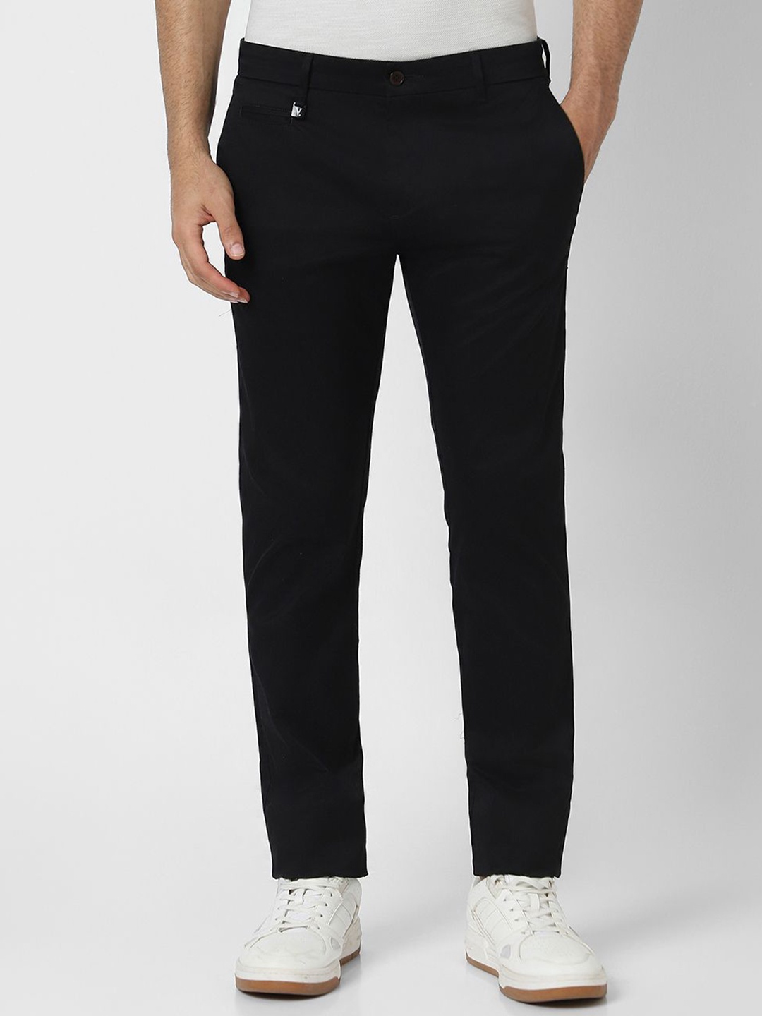 

V Dot Men Slim Fit Trousers, Black