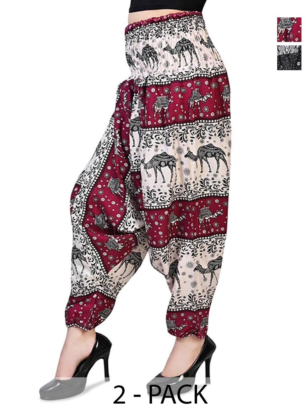 

NarNari Women Pack Of 2 Printed Mid-Rise Harem Pants, Maroon