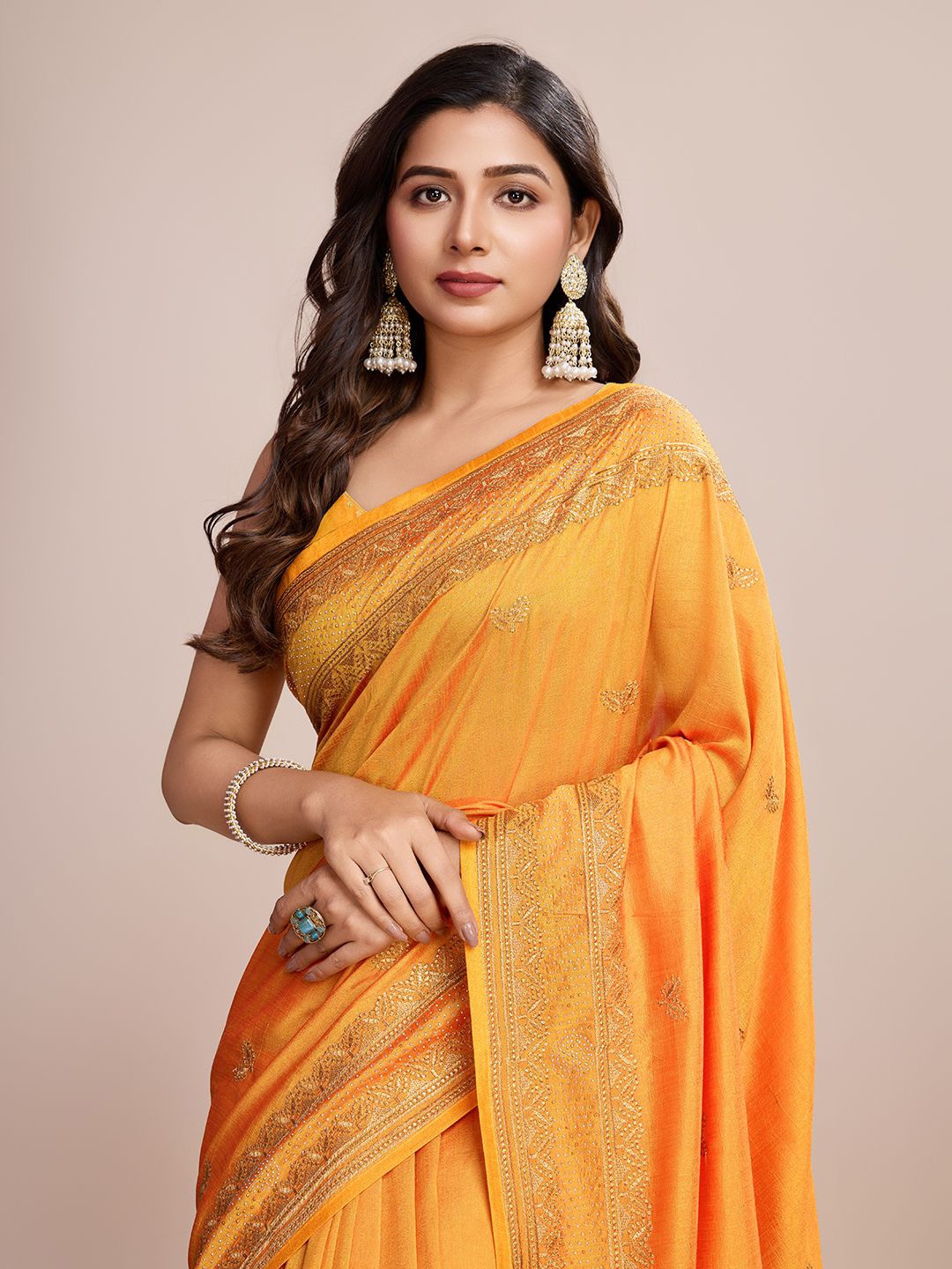 

Suha Floral Beads and Stones Saree, Yellow