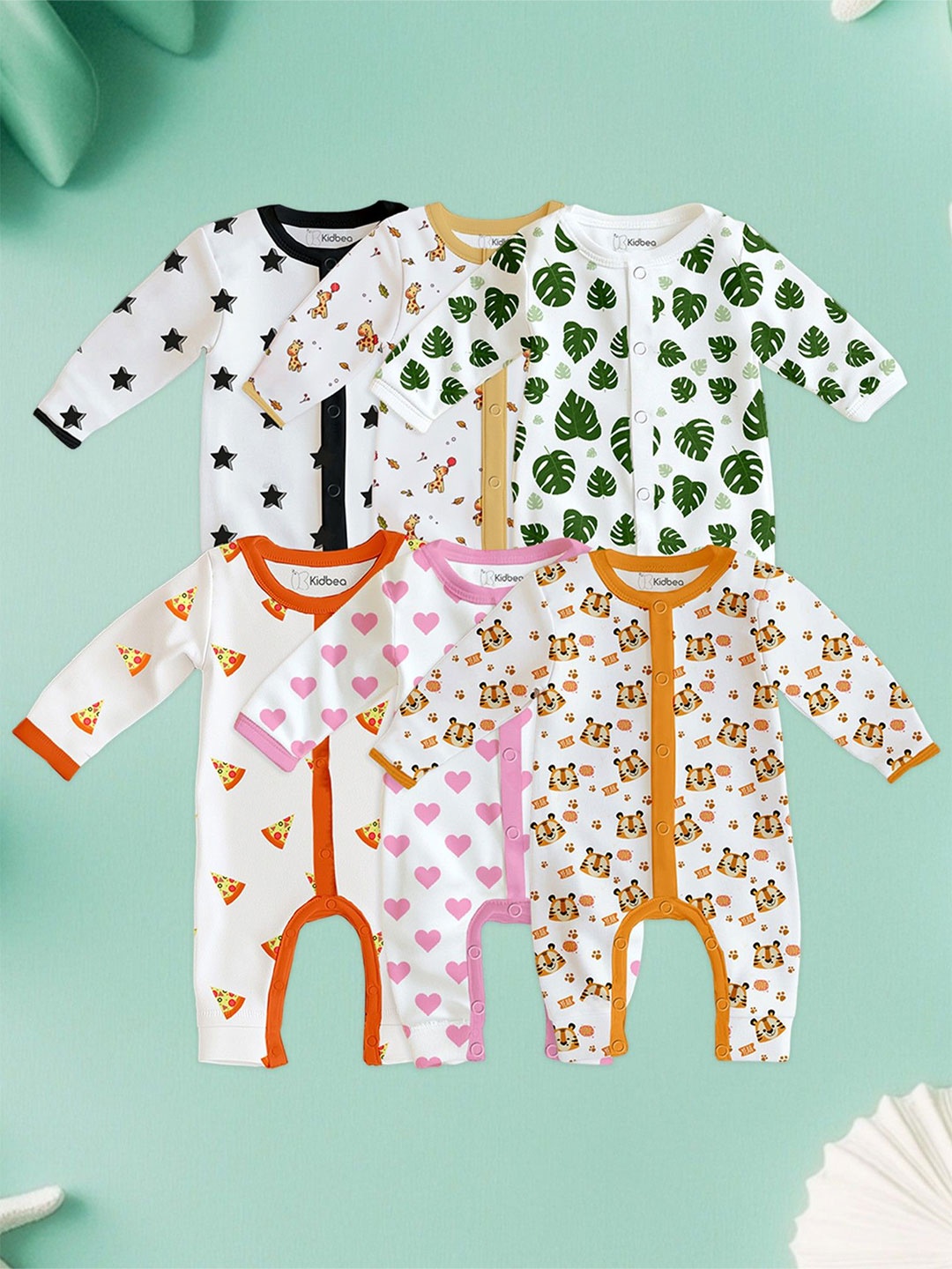 

Kidbea Pack Of 4 Pure Organic Cotton Rompers for Baby, Green