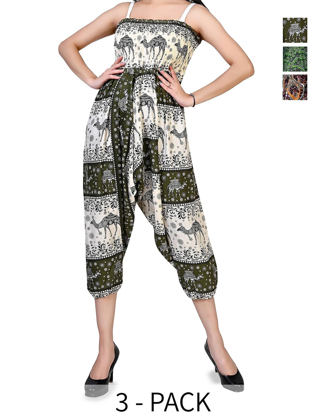 

NarNari Women Pack Of 3 Printed Mid-Rise Harem Pants, White