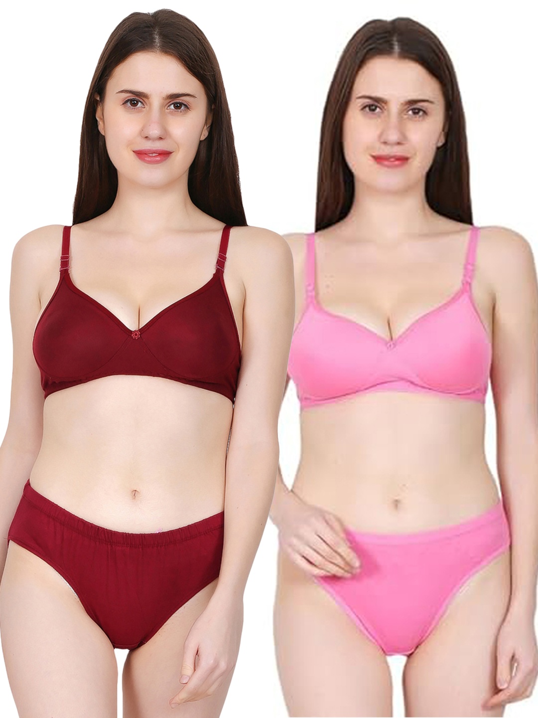 

chia fashions Pack Of 2 Padded Lingerie Set - CHFS-PAD-MRN-PEACH-30B, Maroon