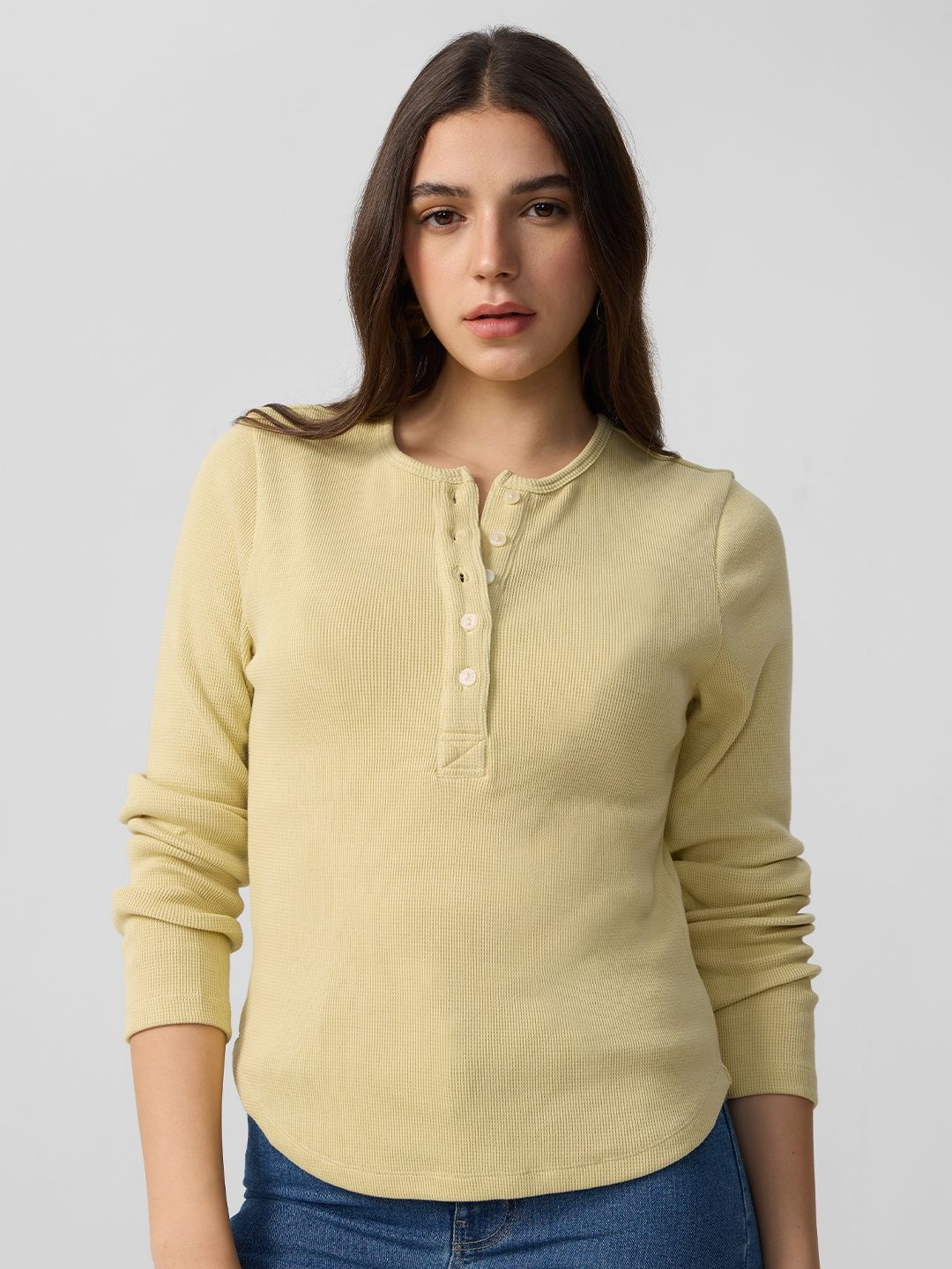 

The Souled Store Mandarin Collar Top, Yellow