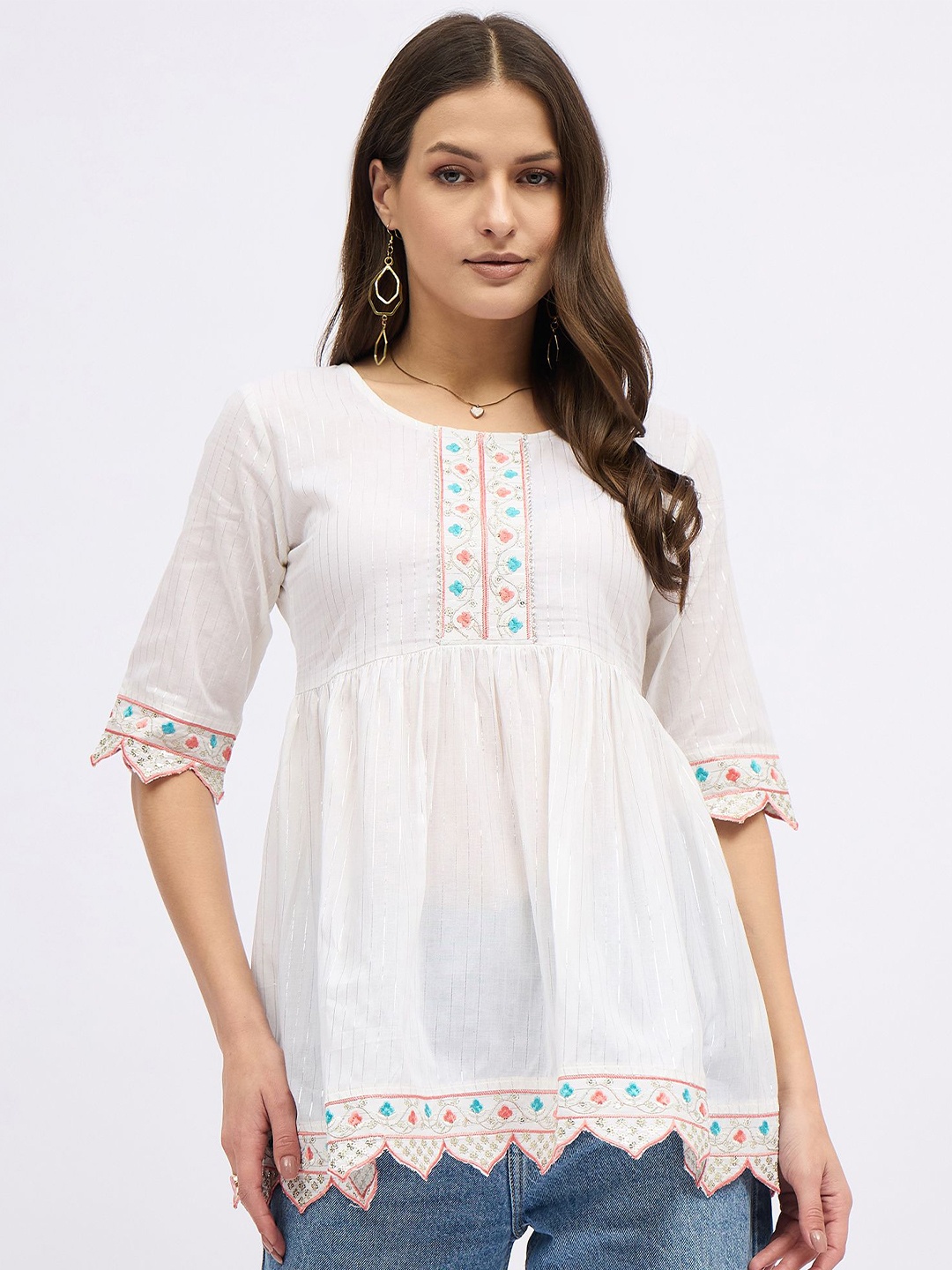 

DressBerry Embellished Embroidered Cotton Top, White