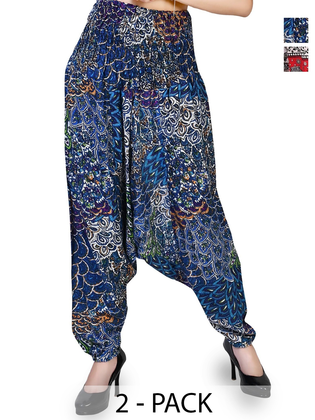 

NarNari Women Pack Of 2 Printed Mid-Rise Harem Pants, Blue