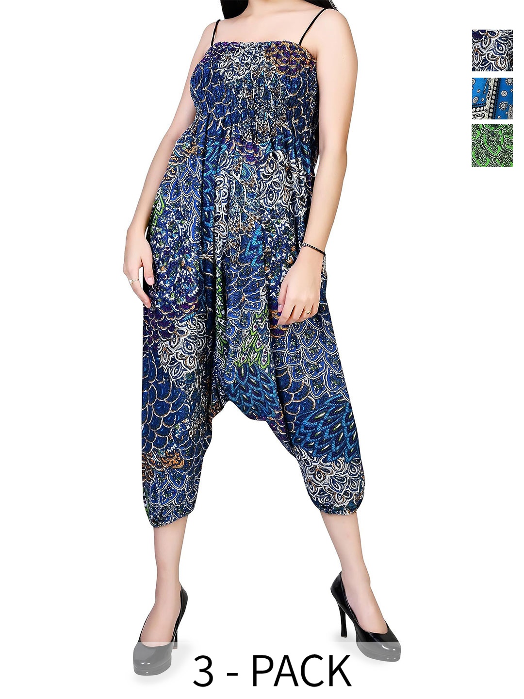 

NarNari Women Pack Of 3 Printed High-Rise Harem Pants, Blue