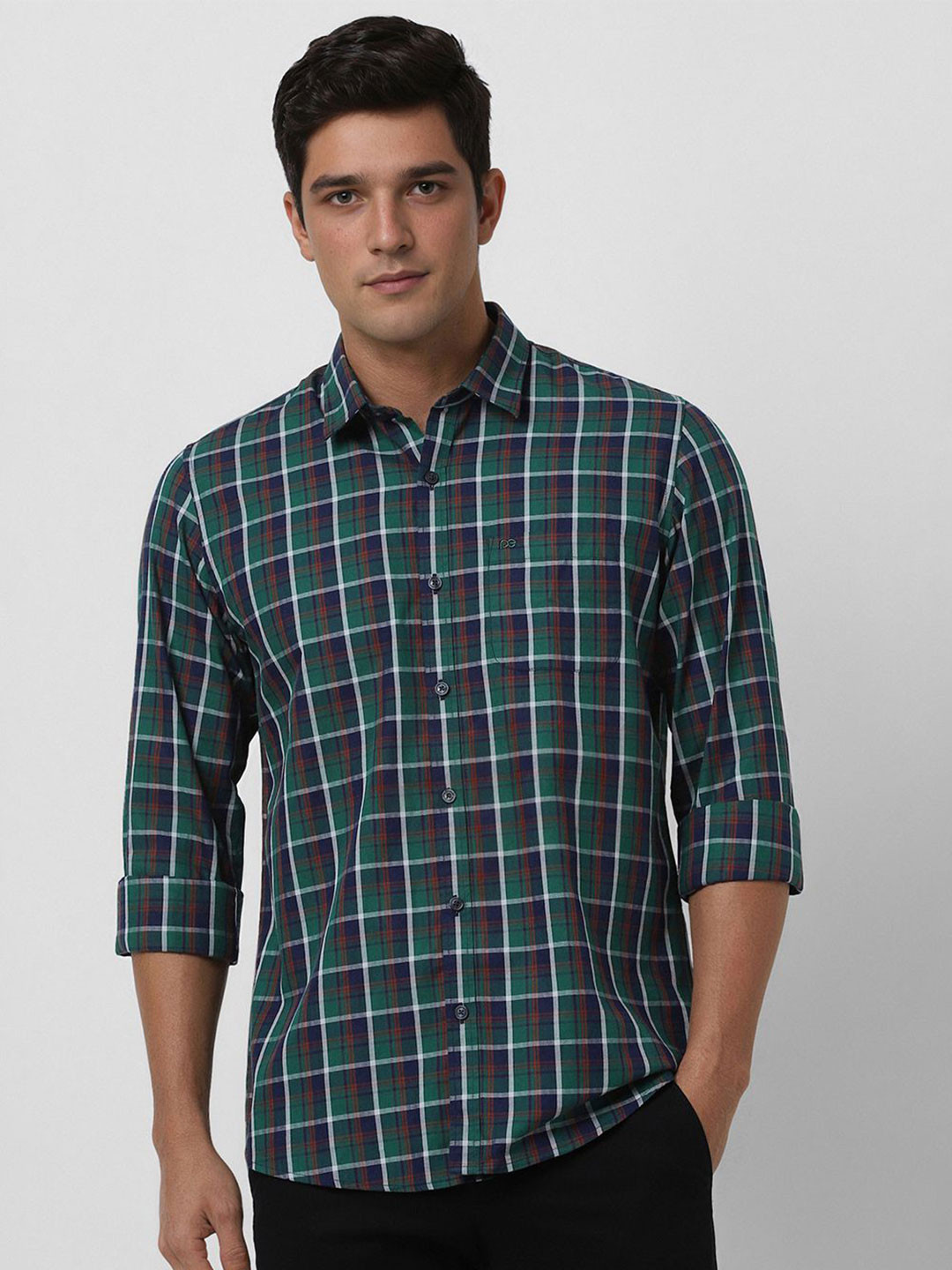 

Peter England CasualsSlim fit cotton checks shirt, Green