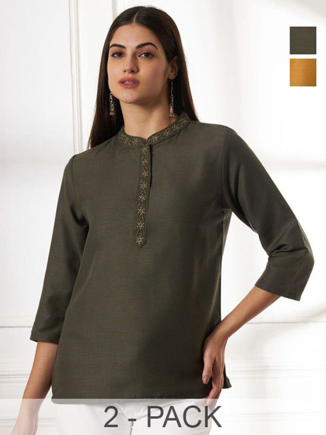 

Anouk Rustic Thread Work Thread Work Kurti, Grey