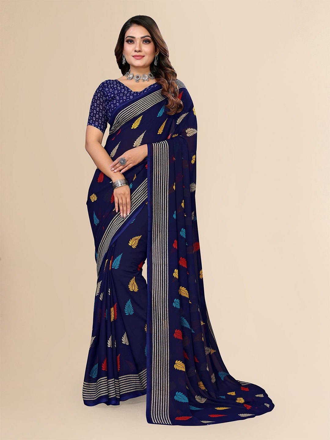 

Moda Rapido Floral Printed Saree, Blue