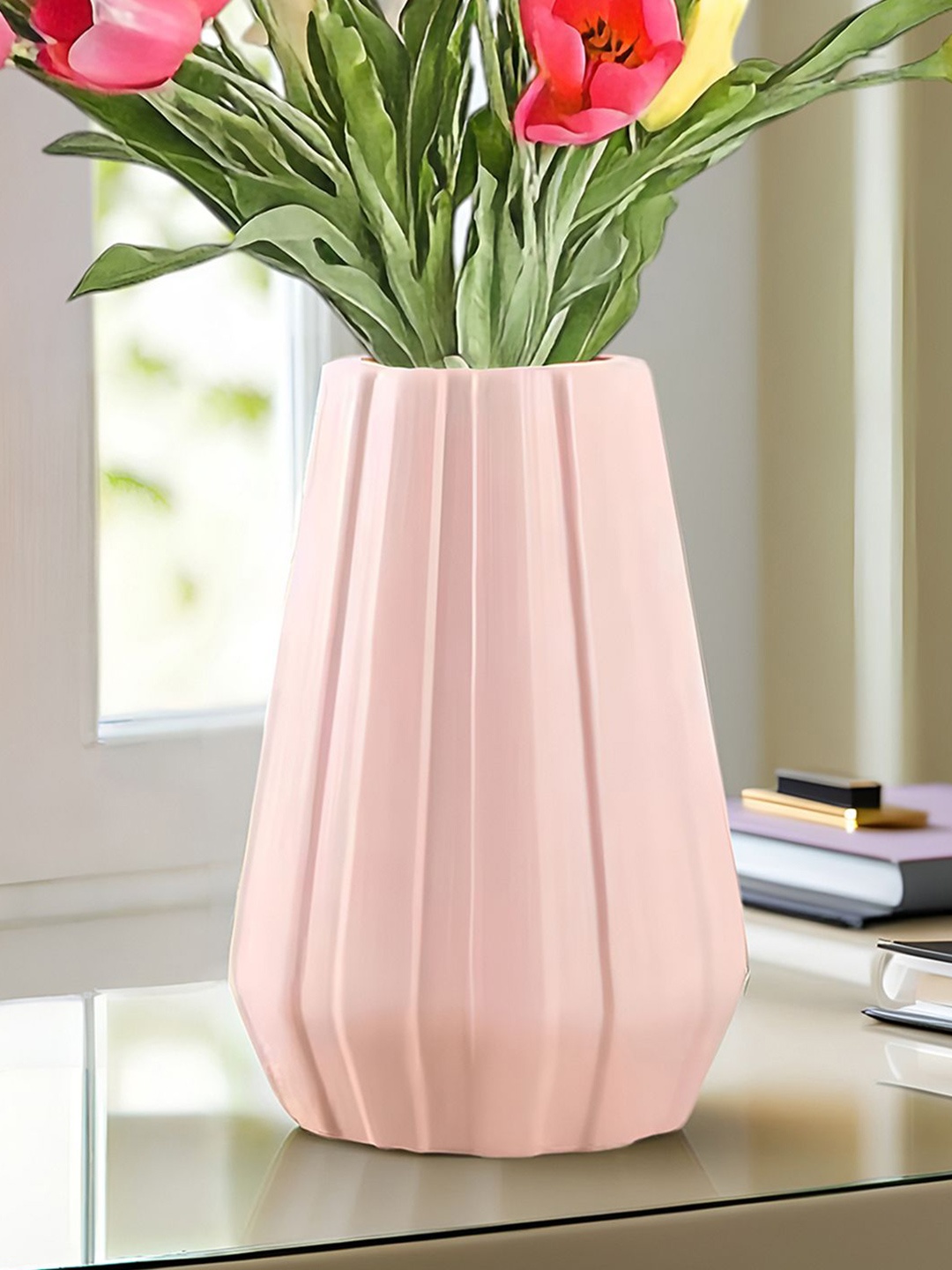 

DecorTwist Pink Plastic Flower Vases for Home Decor (Pack of 4)