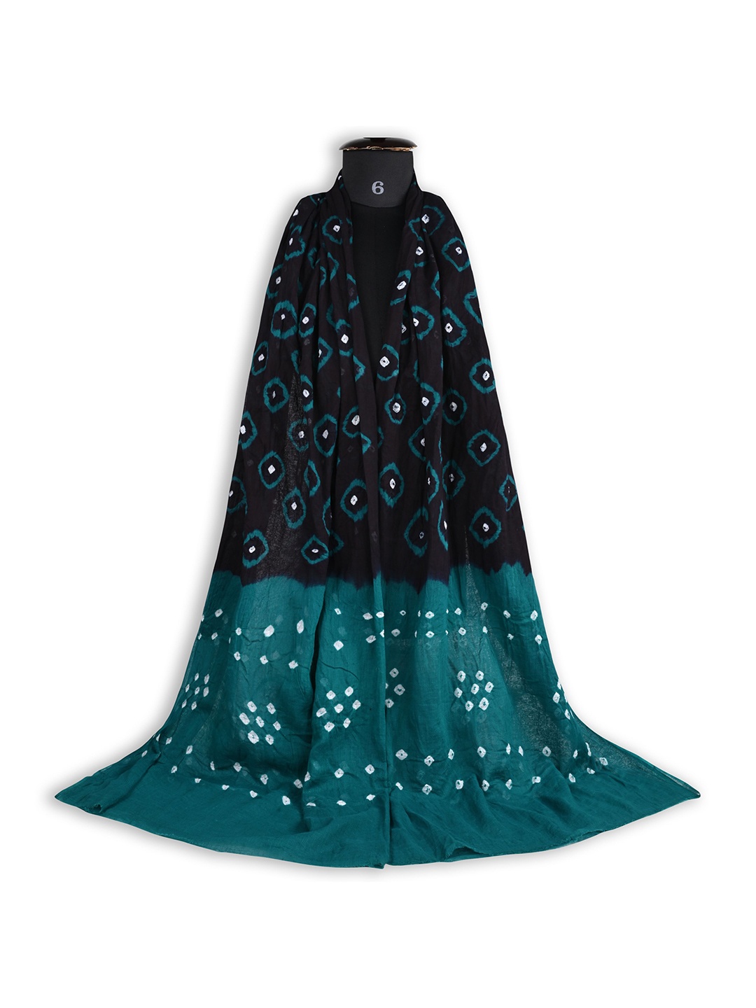 

Wish Karo Colourblocked Bandhani Dupatta with Mirror Work, Green