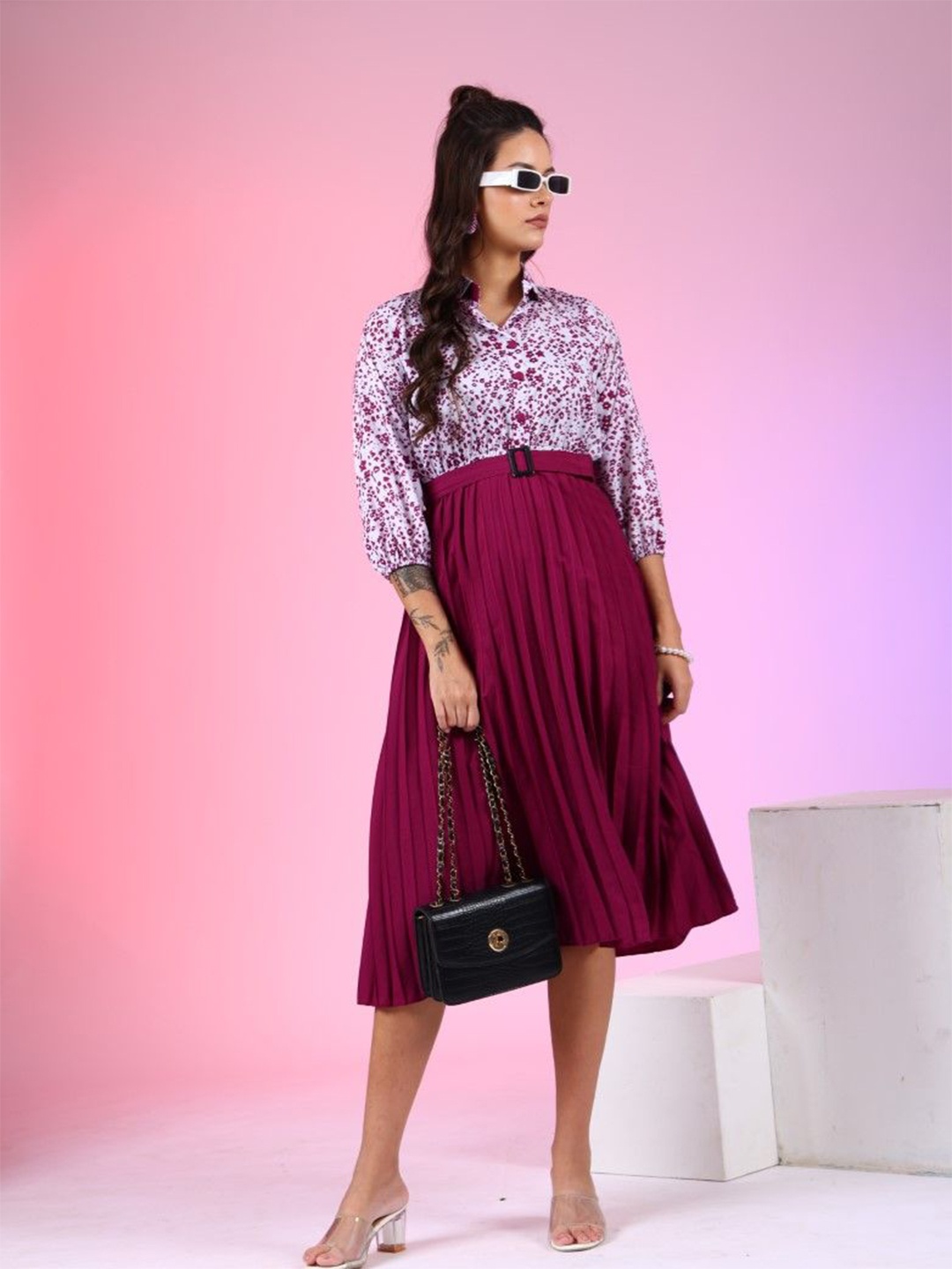 

Vastani Enterprise Women Printed Crepe Fit & Flare Dress, Magenta