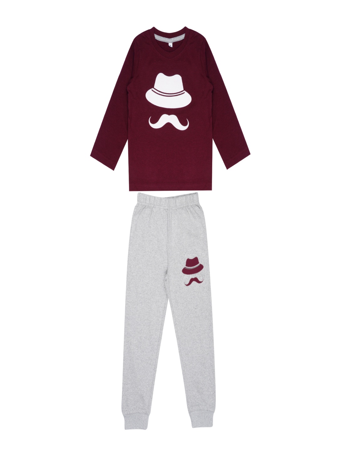 

BILLYBALL Kids Printed Round Neck Pure Cotton T-Shirt With Jogger, Maroon