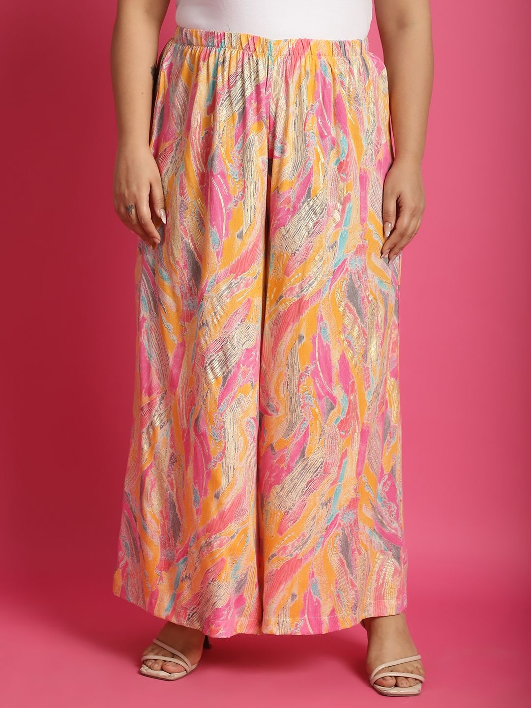 

theRebelinme Women Plus Size Wide Leg Flared Palazzo, Pink