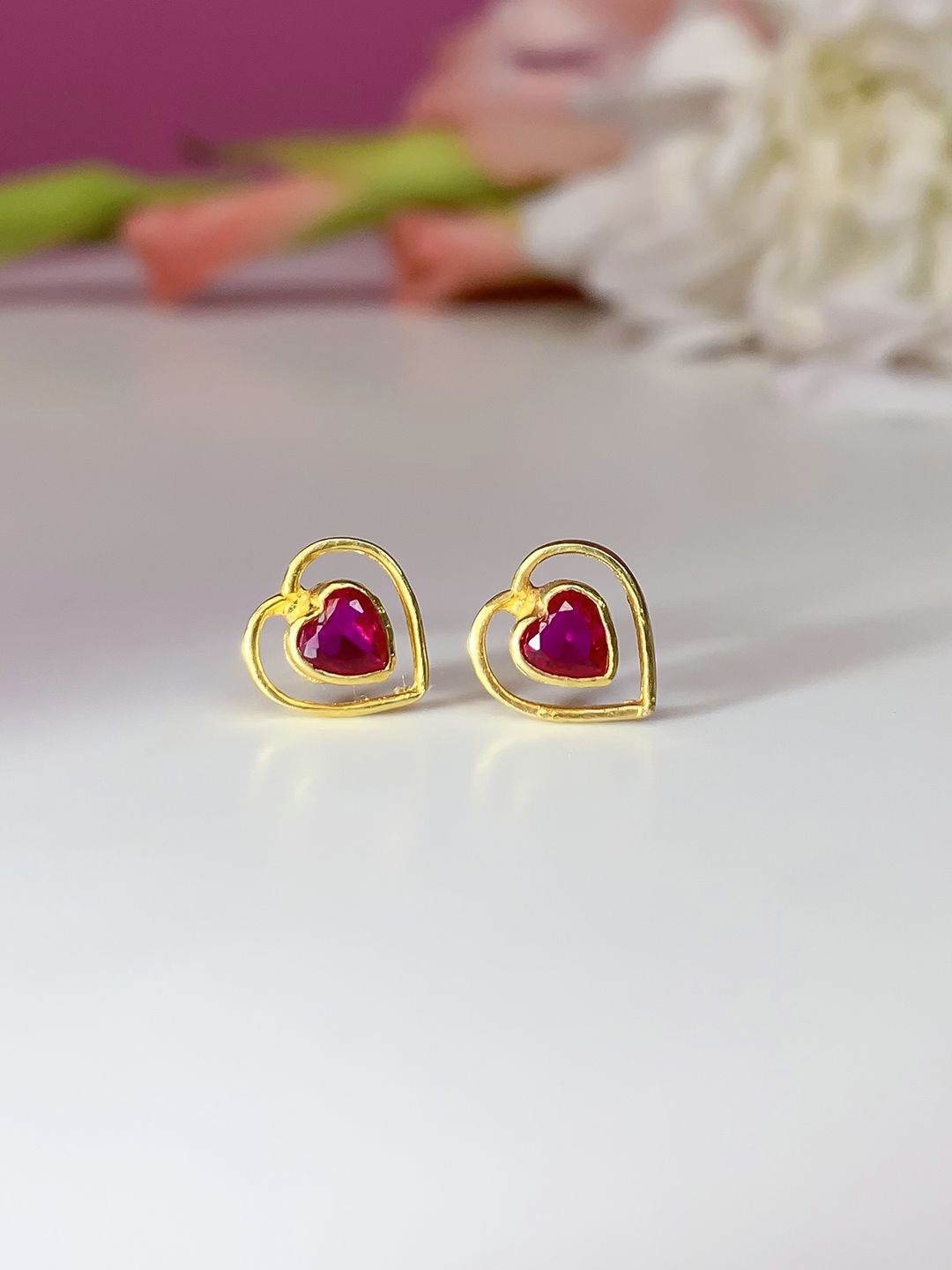 

Unniyarcha 92.5 Silver Gold-Plated Stone Studded Heart Shaped Whispers of Love Studs