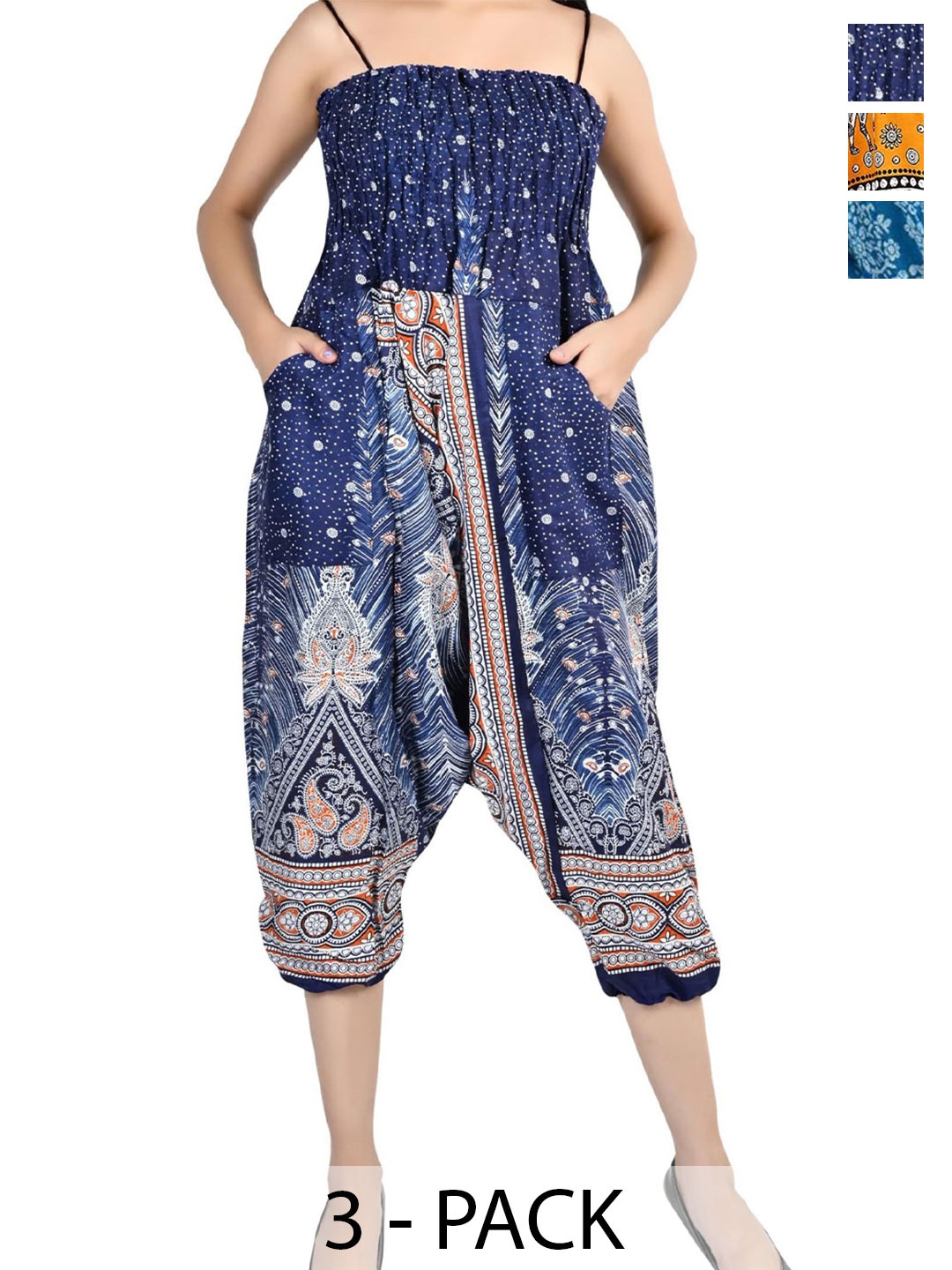 

NarNari Women Pack of 3 Printed High-Rise Harem Pants, Blue