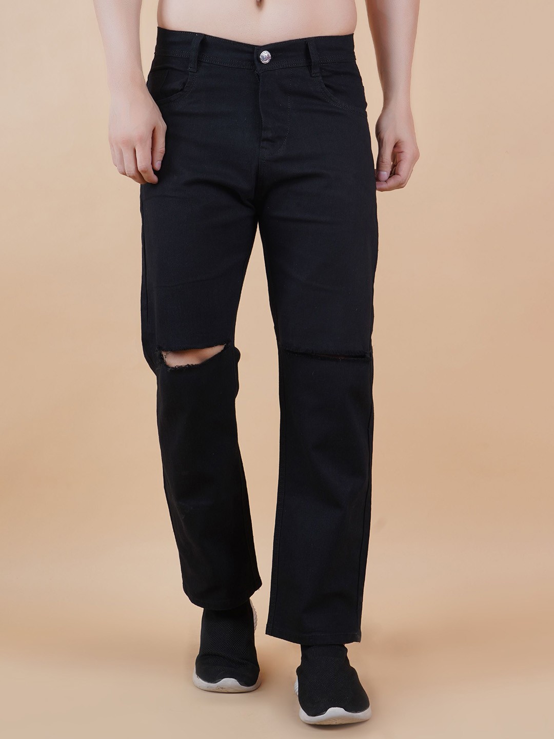 

COMFITS Men Mid-Rise Jogger Mildly Distressed Jeans, Black