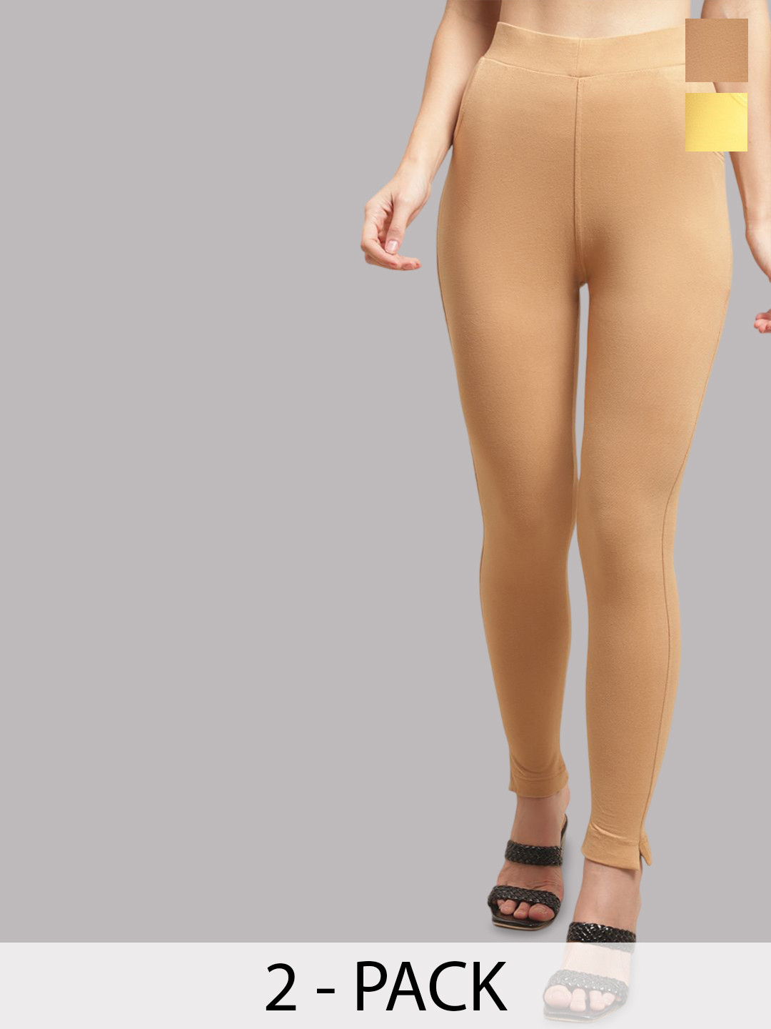 

Valles365 by S.C. Plus Size Women Pack Of 2 Cotton Ankle-Length Leggings with Pocket, Yellow