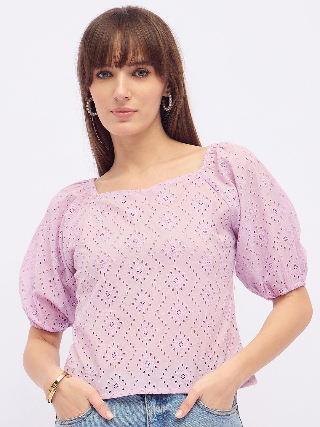 

DressBerry Cotton Schiffli Crop Top, Lavender