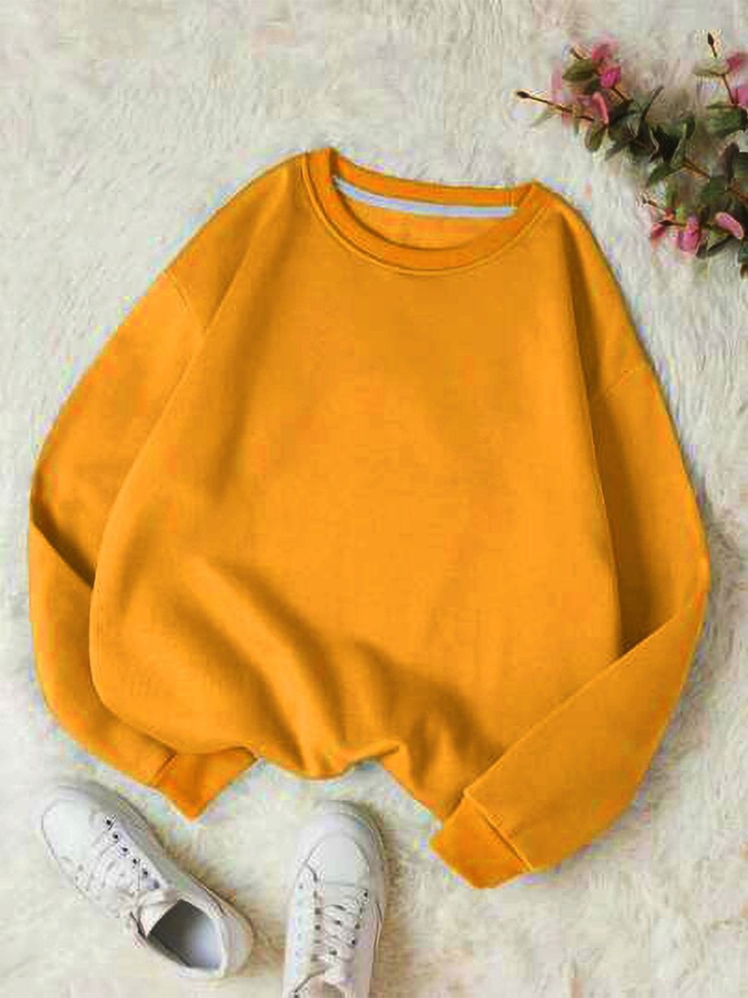 

KASHIAN Women Solid Sweatshirt, Mustard