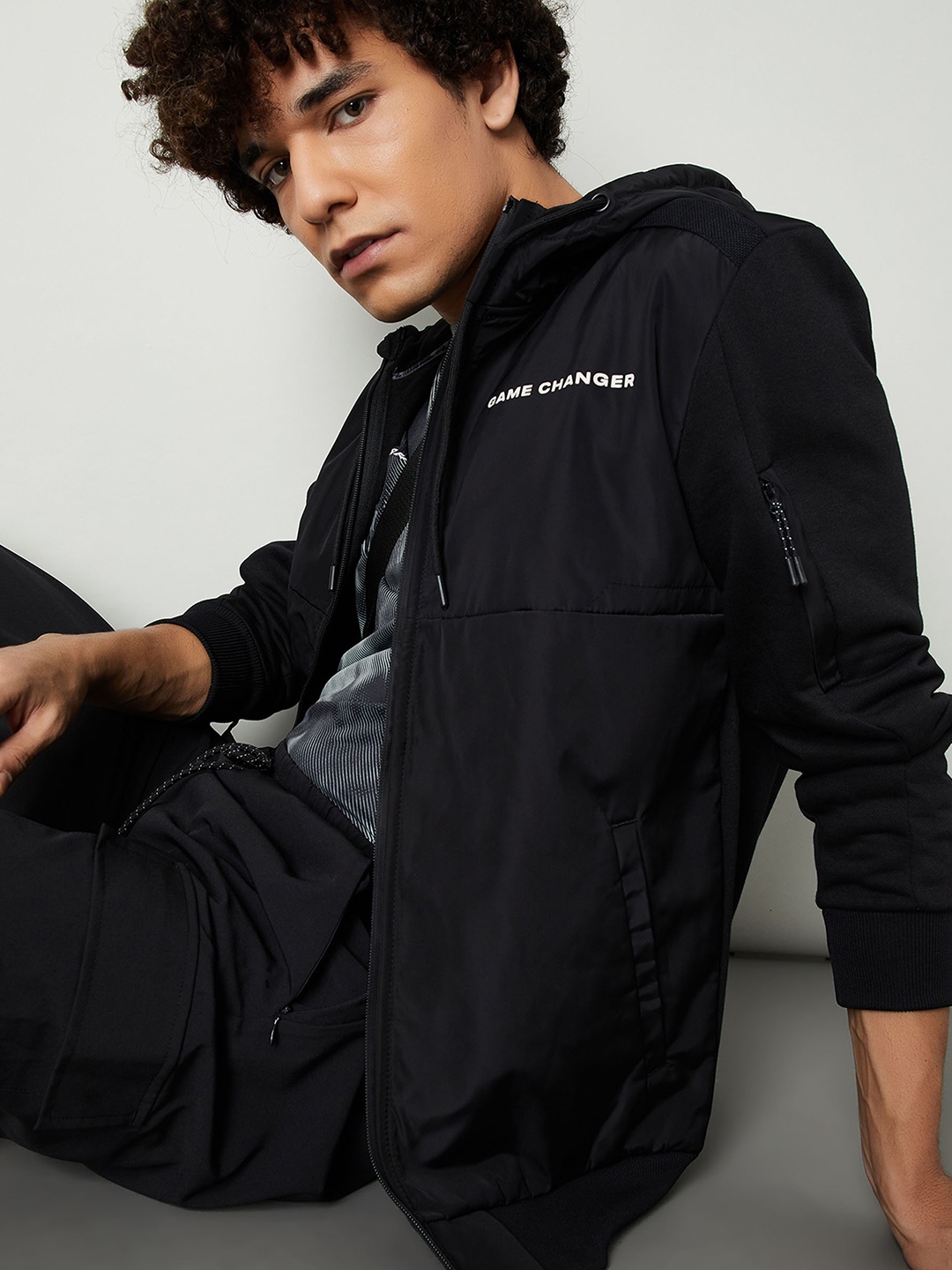 

max Men Polyester Longline Sporty Jacket, Black