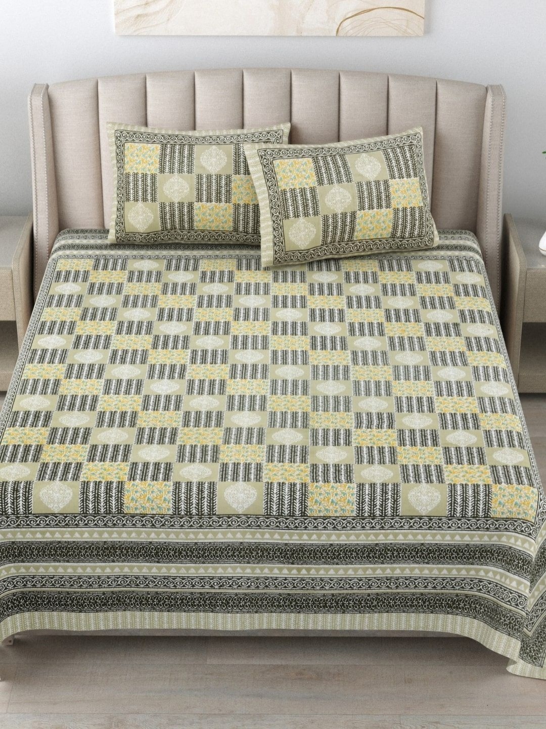 

JAIPUR FABRIC Green & White Floral 180 TC King Bedsheet with 2 Pillow Covers